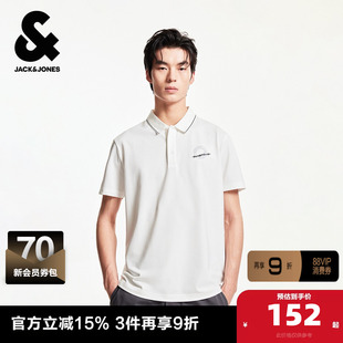 杰克琼斯夏季翻领领口条纹拼色刺绣图案款男士短袖POLO衫男款男装