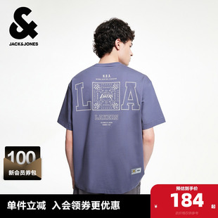 杰克琼斯奥特莱斯男装夏季T恤NBA联名湖人队运动字母宽松短袖