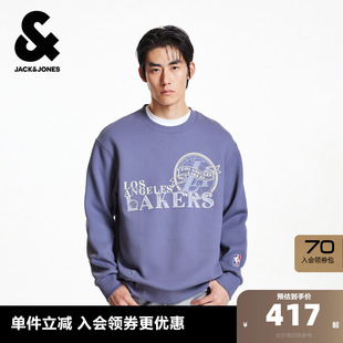 潮流 圆领卫衣NBA联名湖人队字母刺绣图案时尚 杰克琼斯秋季 男装