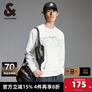 杰克琼斯冬季新款NBA联名湖人队仿麂皮面料舒适圆领卫衣男款男装