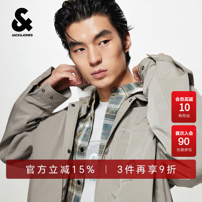 杰克琼斯男装夹克外套舒适百搭休闲潮精致刺绣印花可拆卸连帽宽松