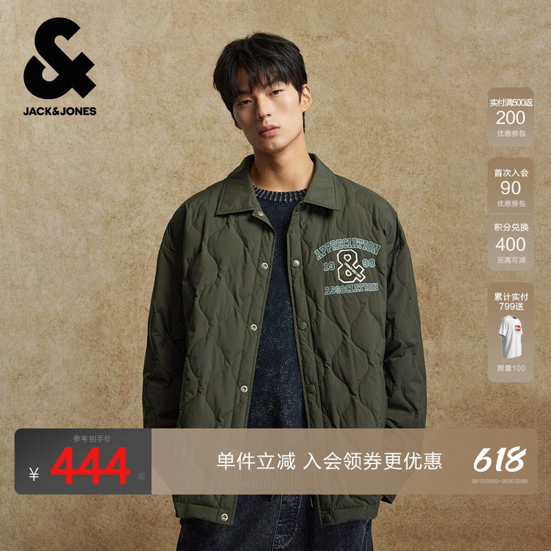 杰克琼斯奥特莱斯男生2025年冬季新款羽绒服翻领日常外套美式上衣