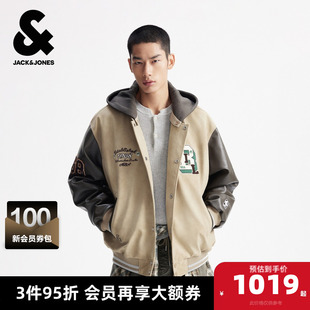 杰克琼斯NBA联名雄鹿队2025年新款男装春秋棉衣连帽印花百搭外套