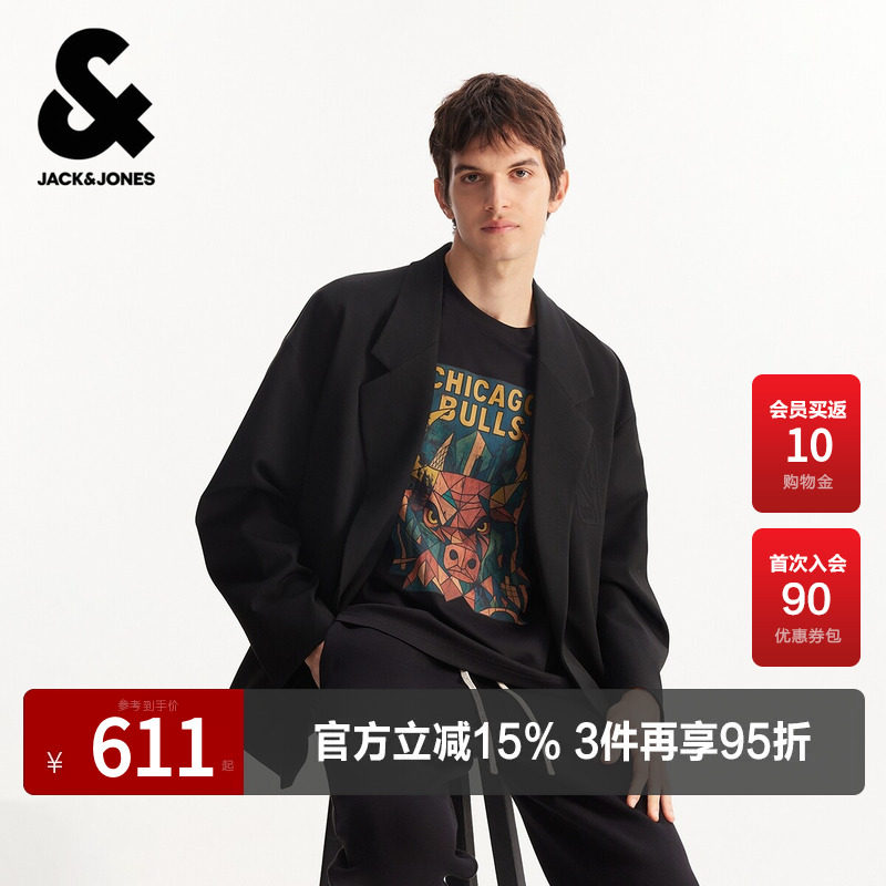 【NBA联名】杰克琼斯男装春季西服外套字母贴布百搭平驳领领型