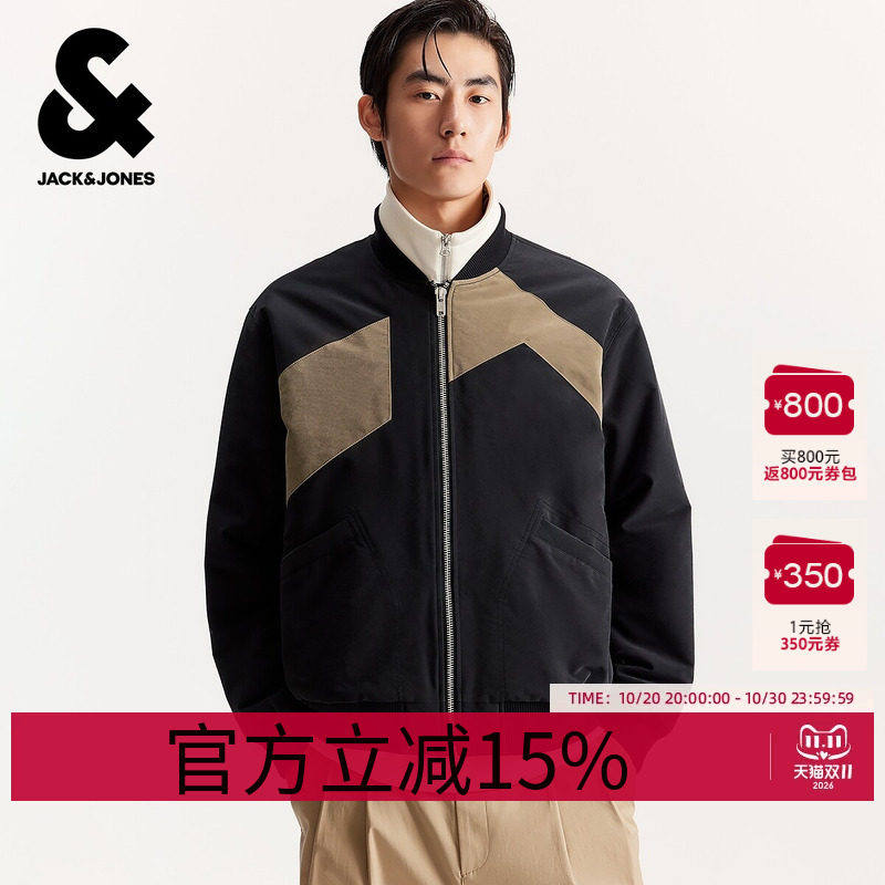 杰克琼斯男装冬季新款时尚拼色休闲保暖宽松棒球服棉衣棉服外套