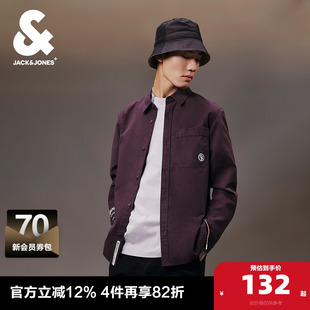 男装 杰克琼斯秋季 男款 编绳宽松休闲刺绣直筒全棉衬衫 男翻领长袖