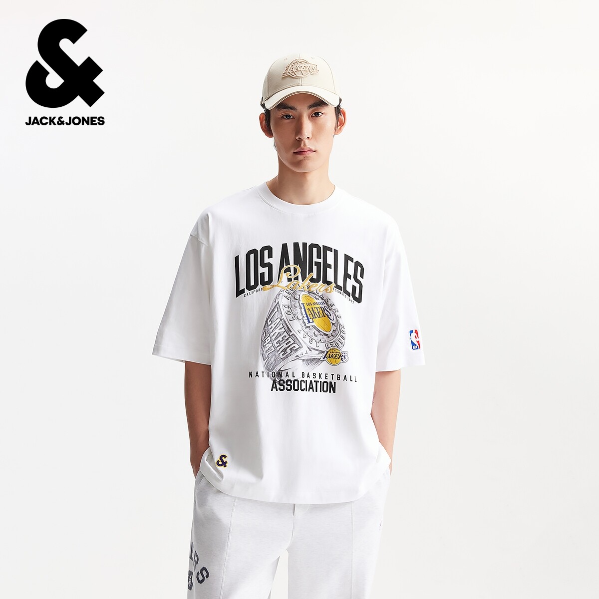 杰克琼斯夏季新款男装T恤NBA联名舒适纯棉运动风百搭廓形短袖