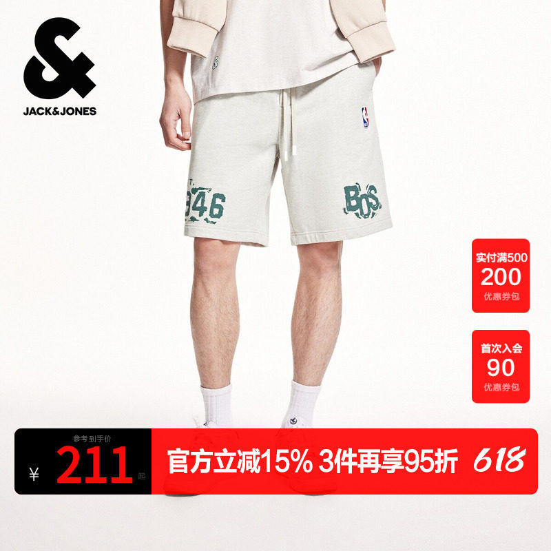 杰克琼斯夏季男装NBA联名凯尔特人队纯棉舒适日常百搭休闲短裤子