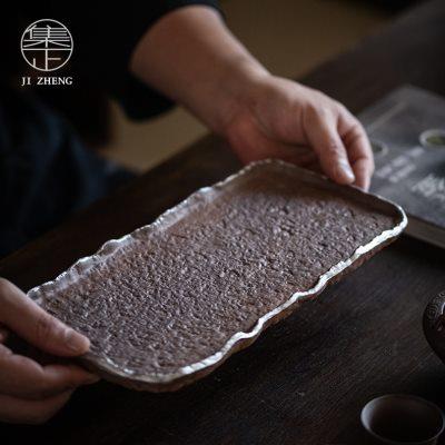集正 粗陶长方干泡盘 茶室桌面小茶盘功夫茶具陶瓷茶托侘寂风壶承