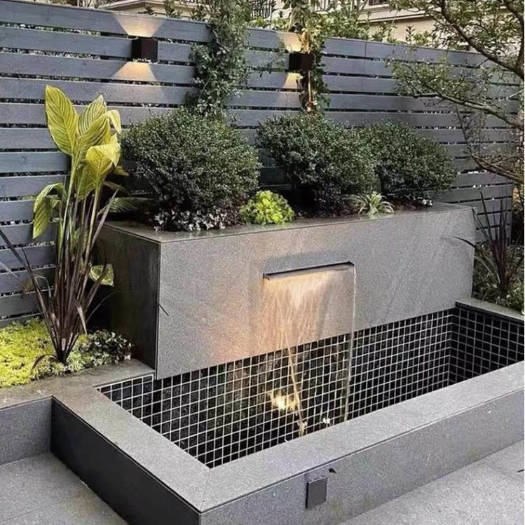 不锈钢瀑布流水墙水幕墙户外庭院鱼池叠水瀑布出水口人造水景墙