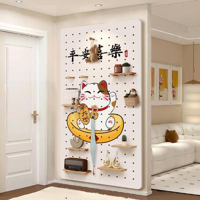 创意实木洞洞板可定制插画玄关装饰置物架木质层板展示造型墙