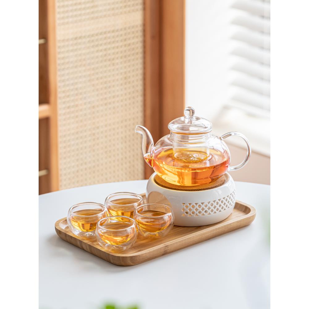玻璃茶壶蜡烛加热养生壶煮茶烛台底座泡茶杯水果花茶茶具套装轻奢