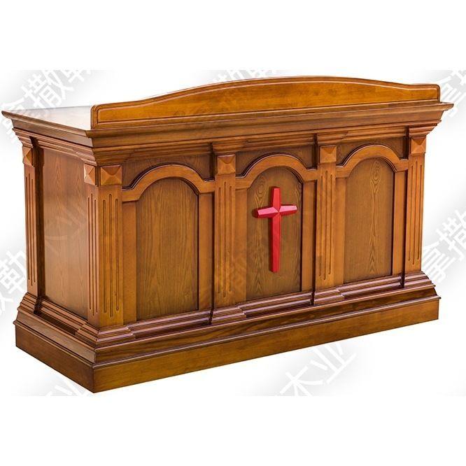 实木教堂教会演讲桌大号演讲台圣台传道桌读经架十字架