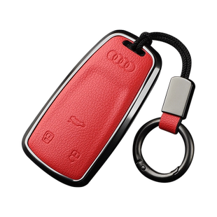 适用奥迪A4L钥匙套Q5L男扣A5 S4 S5 Q7汽车真山羊皮包金属钥匙壳