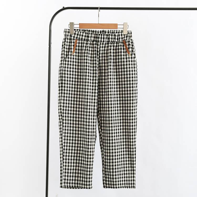 热加肥加大码韩版夏季新款女装纽扣水洗棉麻松紧腰显瘦九分裤20新|msdalam kategori Butik wanita / wanita, seluar, seluar santai - dari Buy2taobao.com untuk memberikan perkhidmatan ejen Taobao profesional membeli