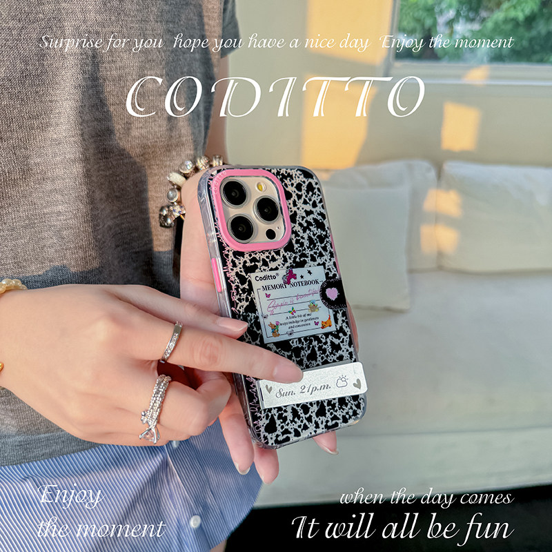 Coditto Phone Case coditto记事本双层磨砂自带支架适用iPhone15promax手机壳便捷少女心韩系苹果16pro创意ins风 ...