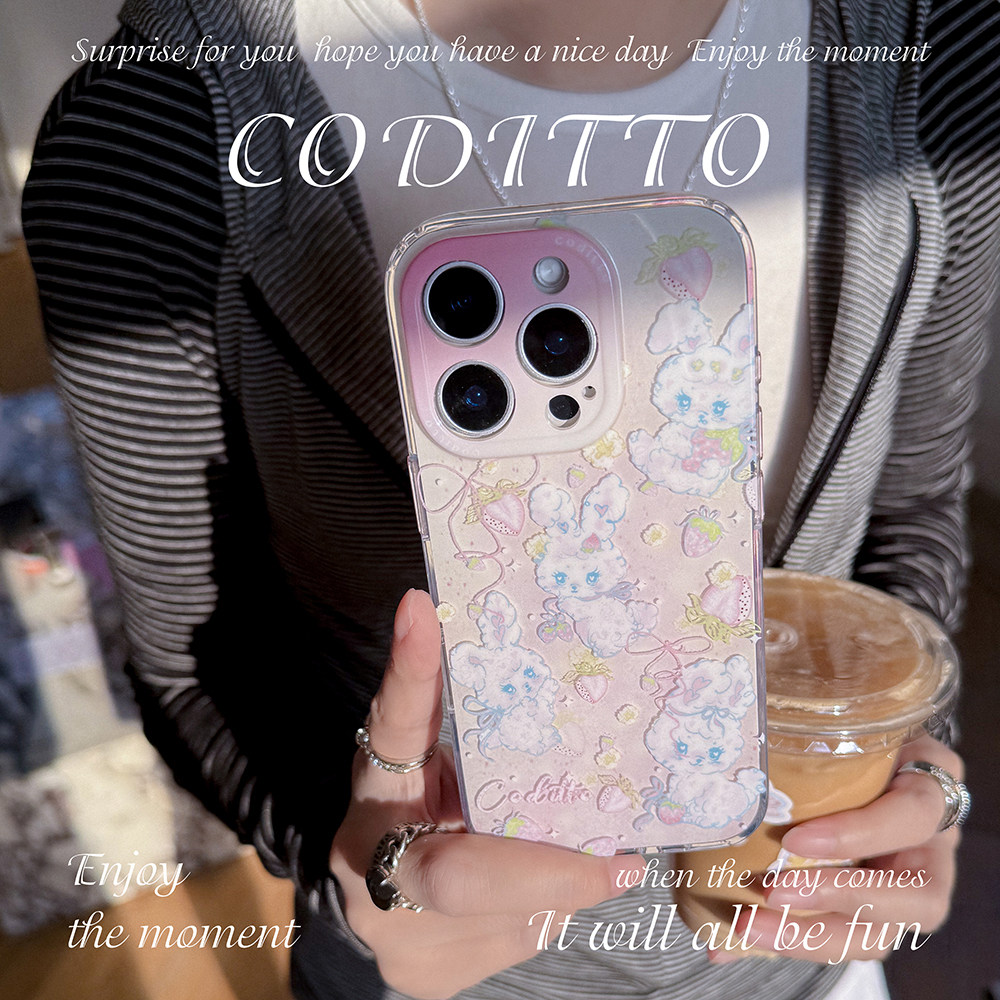 coditto草莓兔兔双层印花精孔适用iPhone16pro手机壳卡通可爱苹果15promax16promax保护套15pro14promax16,3C数码配件,手机保护套/壳,淘宝优惠券,粉丝福利购,淘宝优惠卷