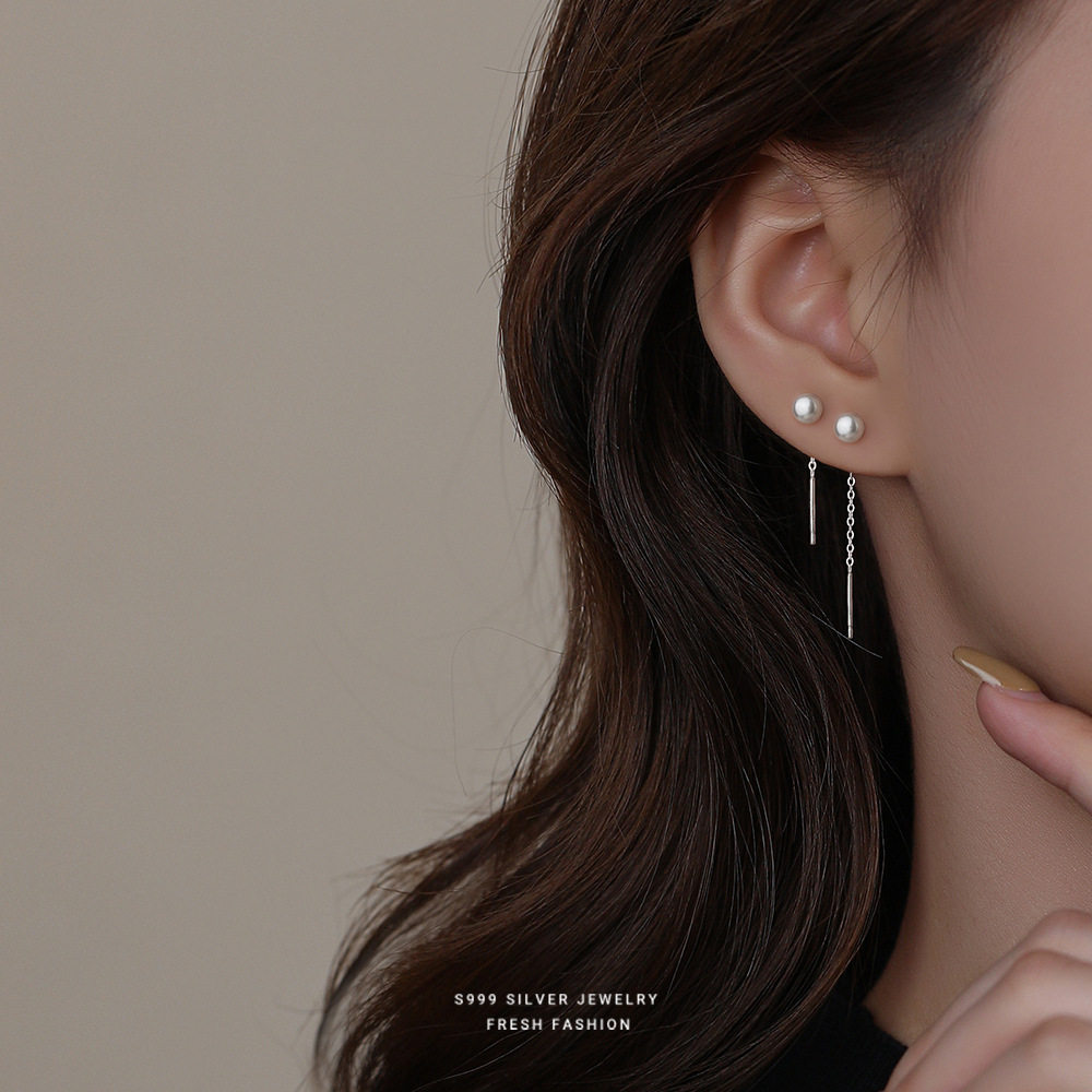 s999纯银天然淡水珍珠耳线女时尚