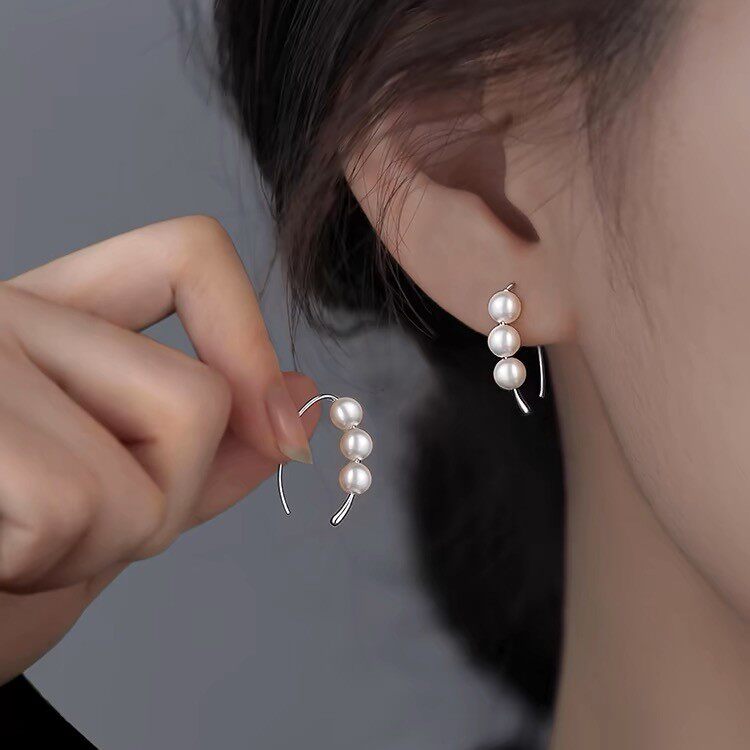 s999纯银挂钩珍珠耳环女小众简约