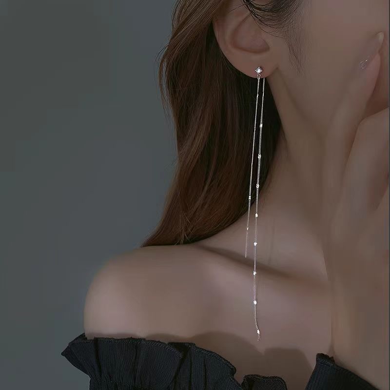 S925纯银长款流苏耳线女小众高级