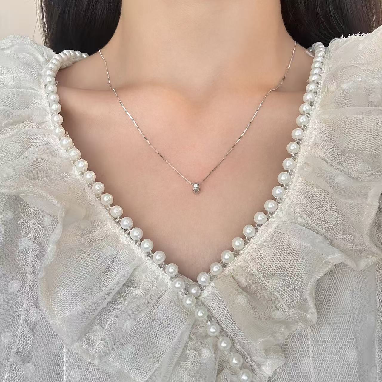 S925纯银几何相思小银豆项链女轻