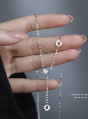 S999纯银小蛮腰项链女流苏几何个