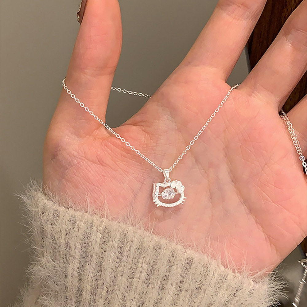 S999足银猫咪项链纯银女可爱甜美