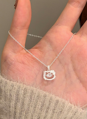 S999足银猫咪项链纯银女可爱甜美