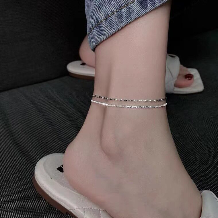 s925纯银米粒满天星双层脚链女20