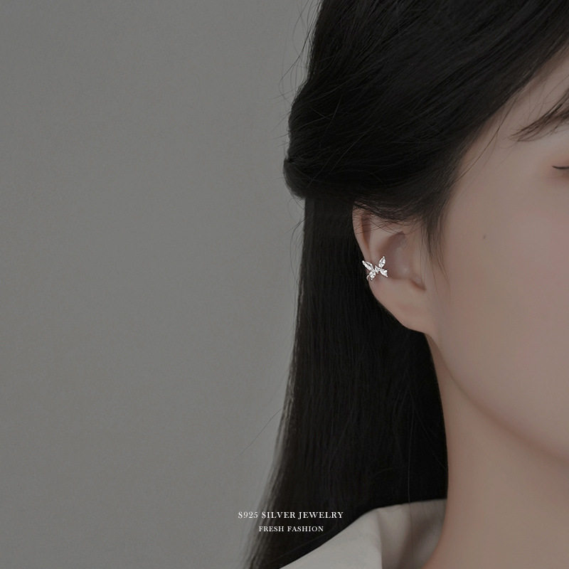 s925纯银蝴蝶结耳夹女韩版个性可