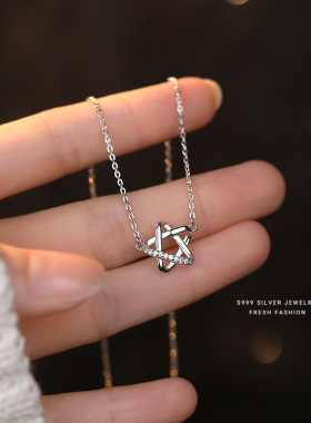 s999足银线条五芒星项链女轻奢简