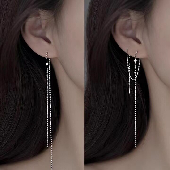 925纯银四芒星耳线简约小众设计