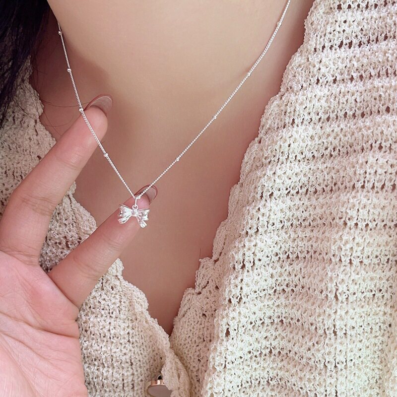 S925纯银蝴蝶结项链女韩国新款小