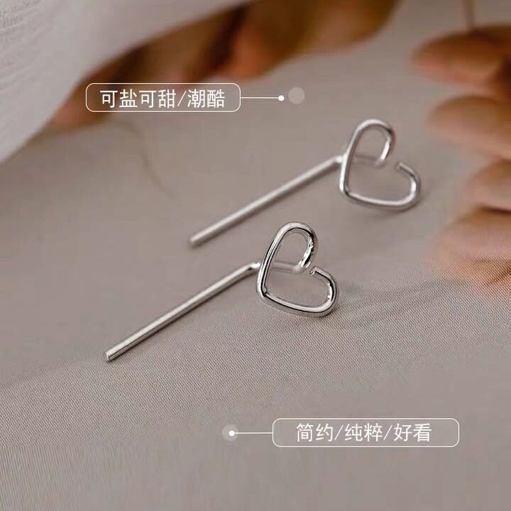 s999纯银爱心耳钉女新款简约小巧