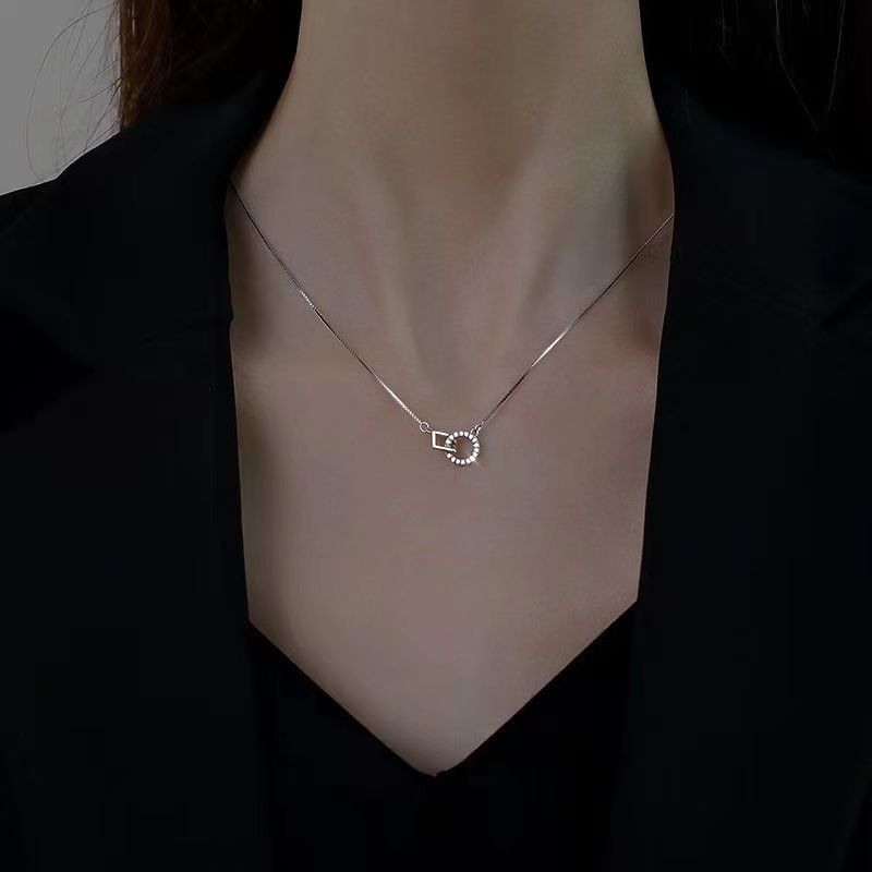 足银999方形环扣项链女轻奢高级