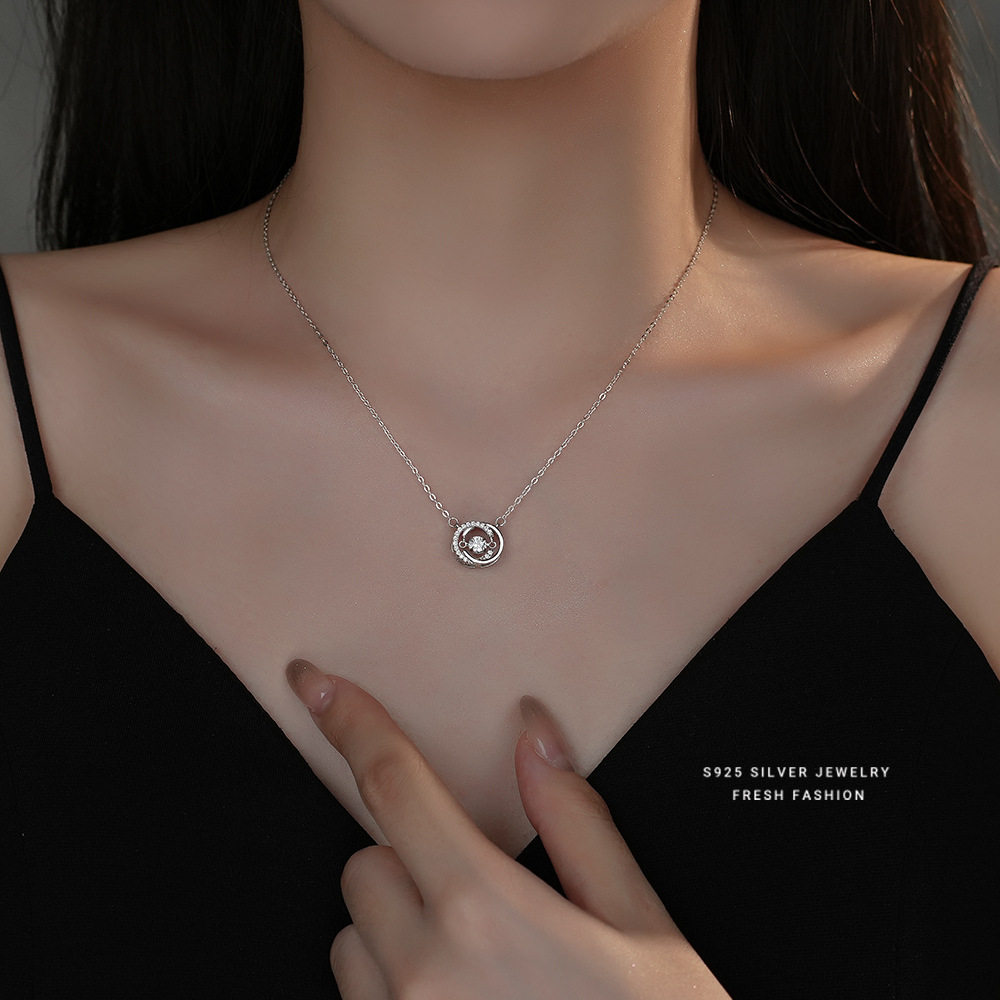 s925纯银项链女双C跳动的心时尚ins高级感设计灵动锁骨链小众百搭