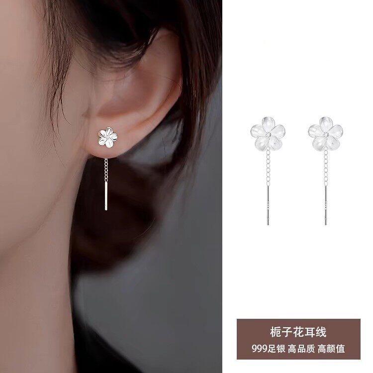 s999纯银栀子花耳线女小众轻奢设