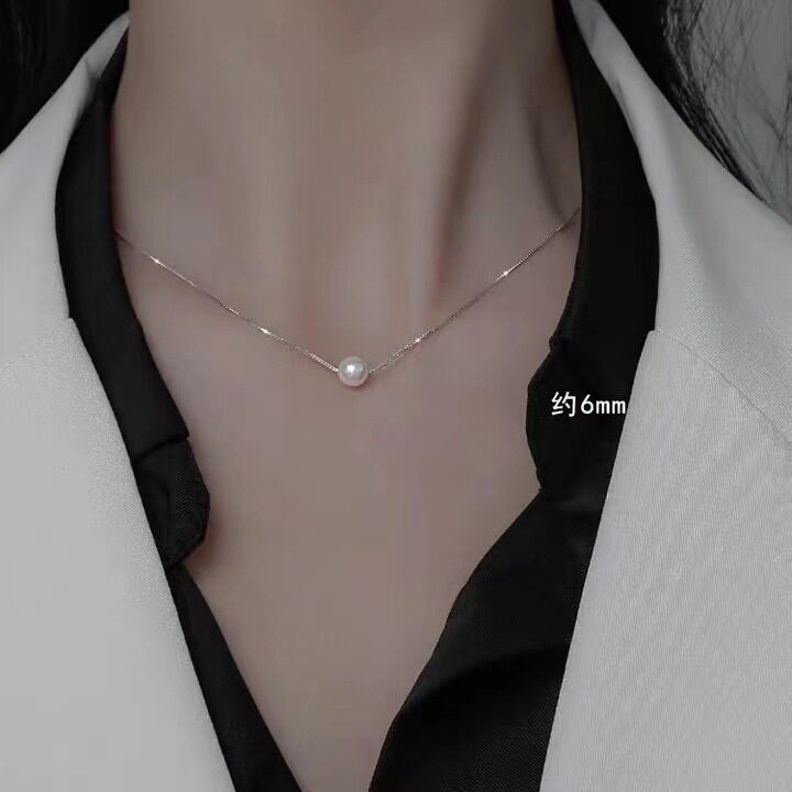 s925纯银珍珠吊坠项链女单颗珍珠