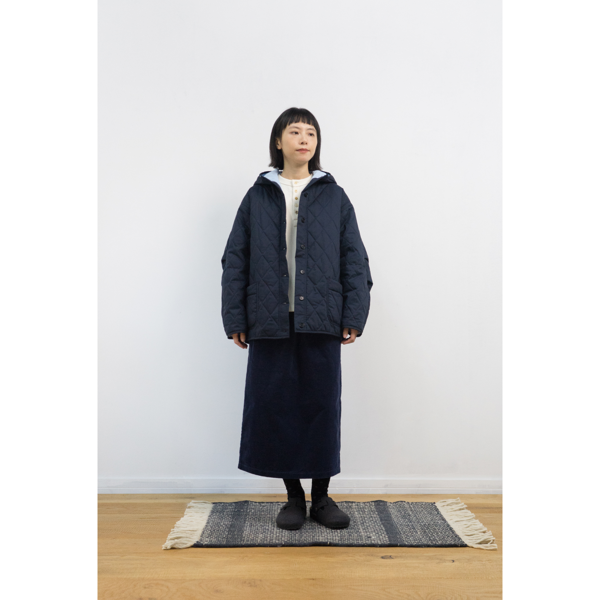 WHEATWHEAT菱形格绗缝连帽棉衣