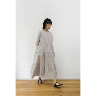 pleated 微皺肌理匹馬棉 圓領(lǐng)中袖 日系休閑蛋糕連衣裙 dress