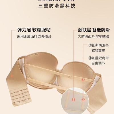 奶糖派大胸文胸半杯无肩带美背防滑聚拢光面上托抹胸无痕内衣女
