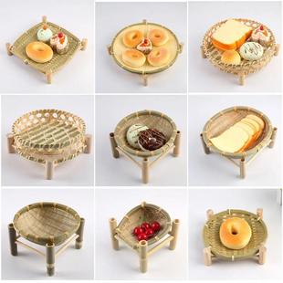 饰家居簸箕托盘家用小号竹盘子圆 .手工竹编制品篮竹编制品创意装