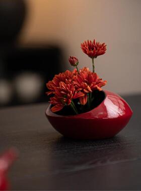 日式陶瓷手工花器新覆古诧寂风花盆插花家用客厅茶几花艺摆件装饰