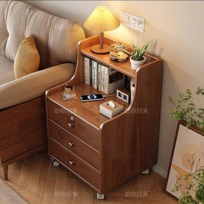 可移动实木床头柜简约现代家用卧室带锁收纳柜小型床边简易收纳柜