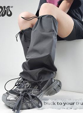 Solost 户外徒步防晒防水抽绳腿套春夏胖mm粗腿黑色运动风袜套女