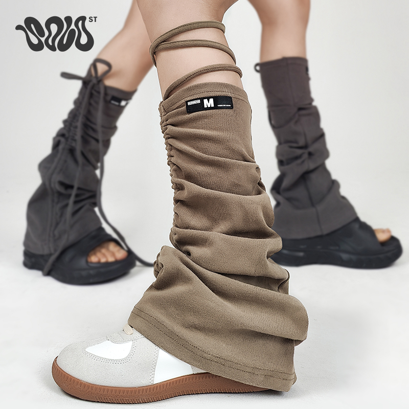 Solost 芭蕾风抽绳绑带袜套y2k千禧辣妹布标喇叭堆堆废土风腿套女