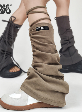 Solost 芭蕾风抽绳绑带袜套y2k千禧辣妹布标喇叭堆堆废土风腿套女