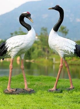 环保树脂工艺品仿真仙鹤摆件水池假山动物白鹭雕塑庭院造景饰装品