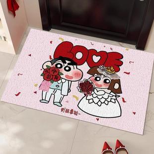 吾家婚品结婚喜字丝地垫蜡笔小新婚房布置入户地垫家用进门垫子