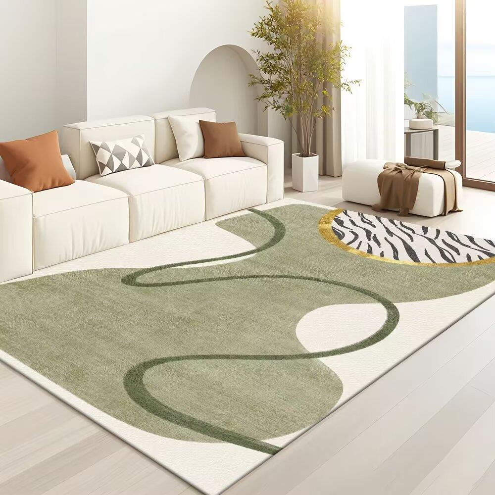 中古风法式绿色客厅地毯轻奢高级感免洗可擦防水茶几沙发地垫